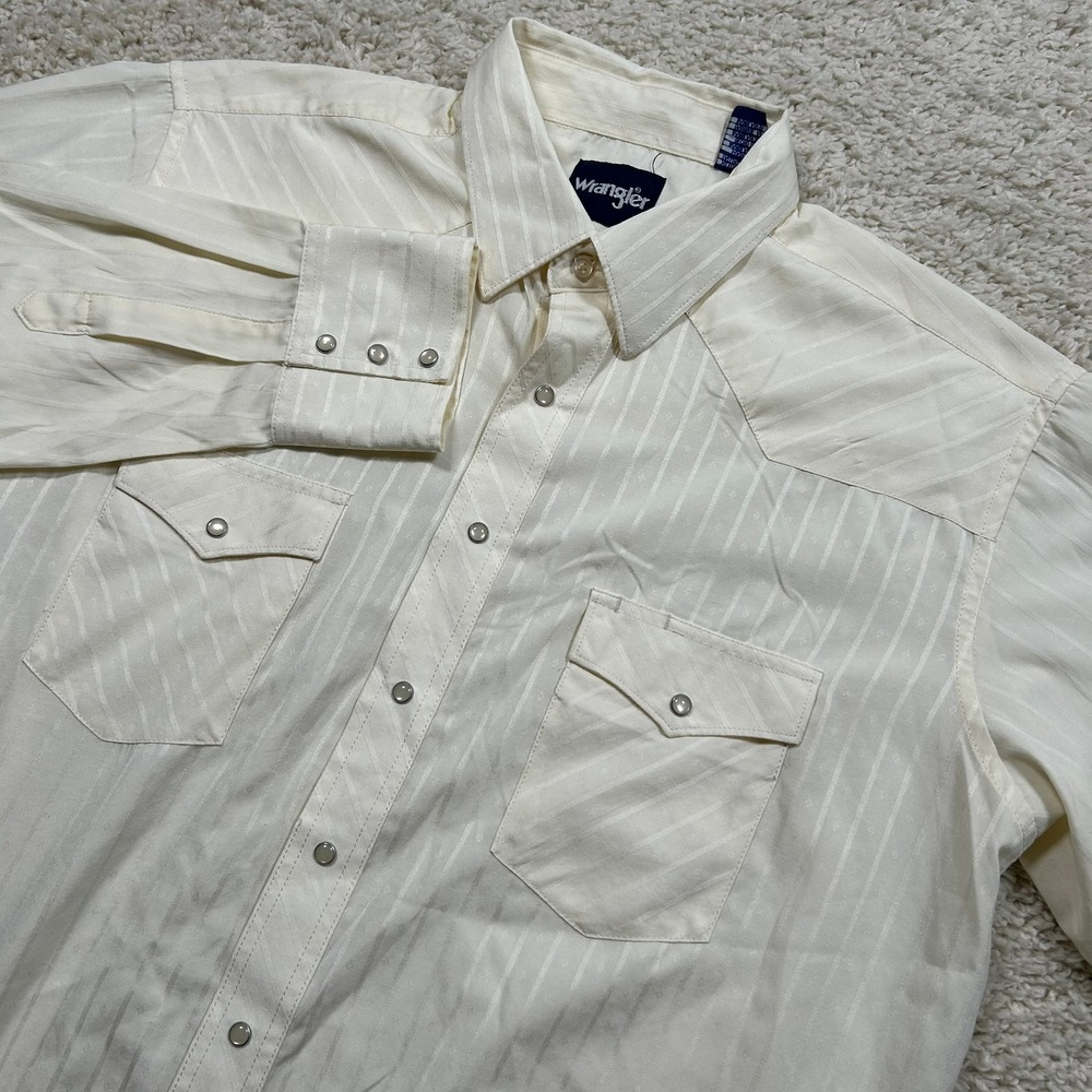 Wrangler Western Snap Shirt XLT Tall Cream Striped Dobby Long Sleeve Cowboy